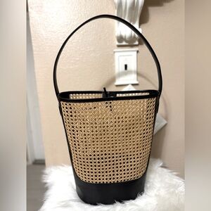 J. Crew Black and Tan Woven Tote Bag